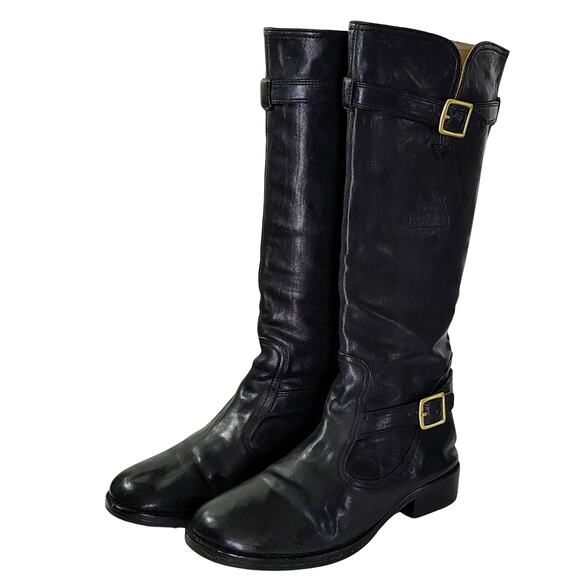 Coach Leather Whitley Tall Black Riding Boots Buckles Zipper Round Toe Size 10B - Picture 3 of 12
